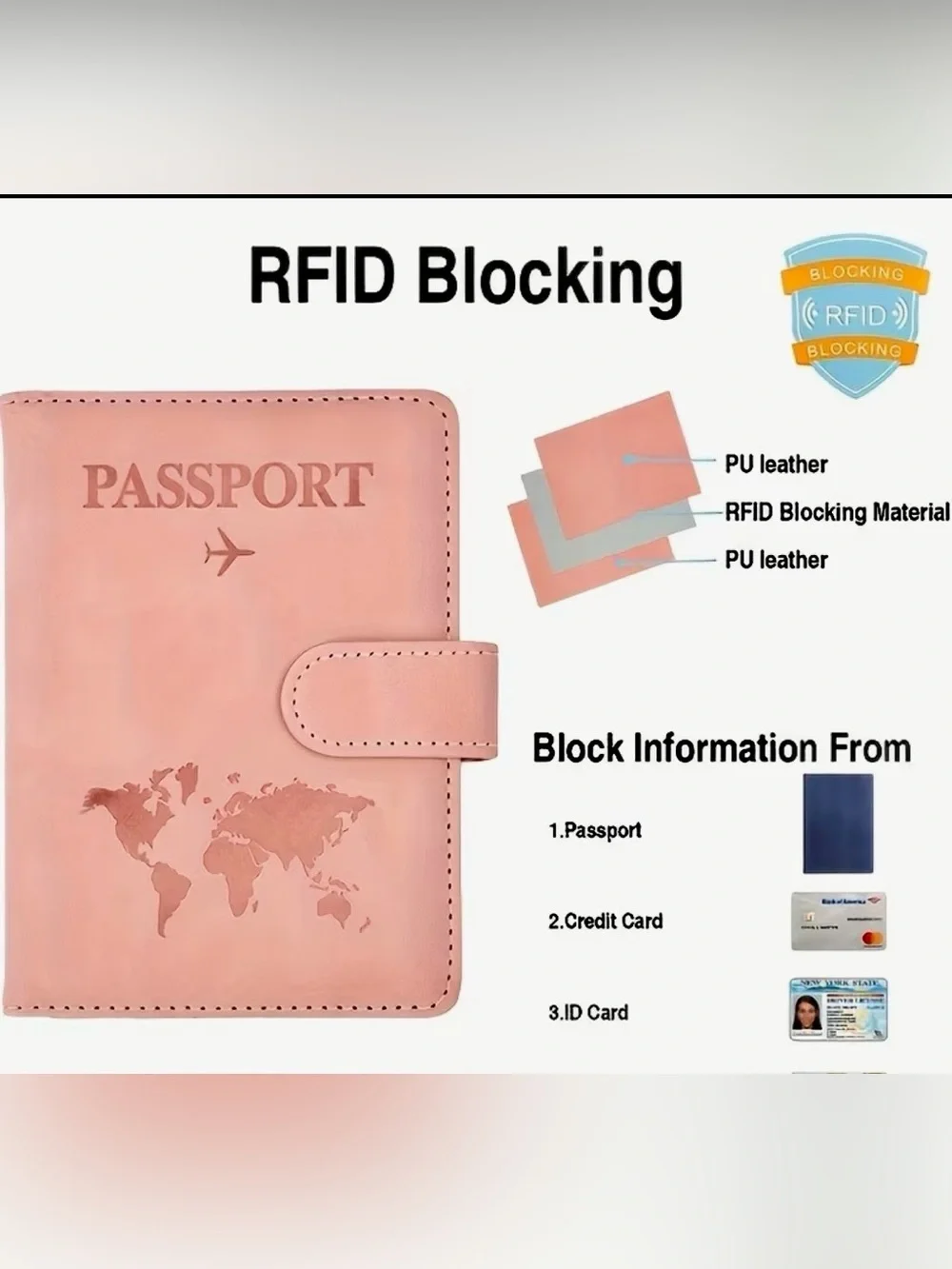 Passport Travel Wallet w/RFID Theft Blocking Passport Case/Wallet Pink or Gray